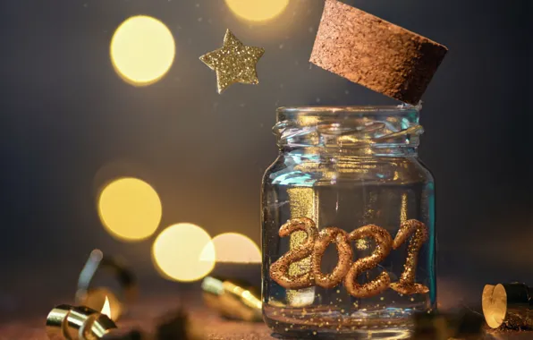 Картинка праздник, звезда, новый год, банка, боке, 2021