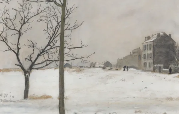 Картинка картина, городской пейзаж, Jean-Francois Raffaelli, Монмартр под Снегом, Жан-Франсуа Рафаэлли