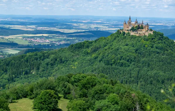 Картинка лес, замок, Германия, холм, Гогенцоллерн, Hohenzollern Castle