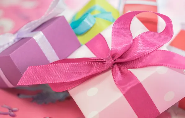 Картинка розовый, праздник, коробка, подарок, лента, подарки, бантики, бант, коробки, банты