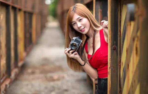 Картинка девушка, фотоаппарат, азиатка, милашка