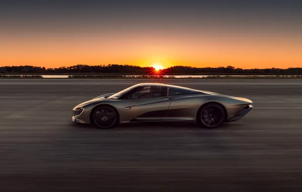 Картинка закат, McLaren, скорость, вечер, суперкар, вид сбоку, гиперкар, 2019, Speedtail