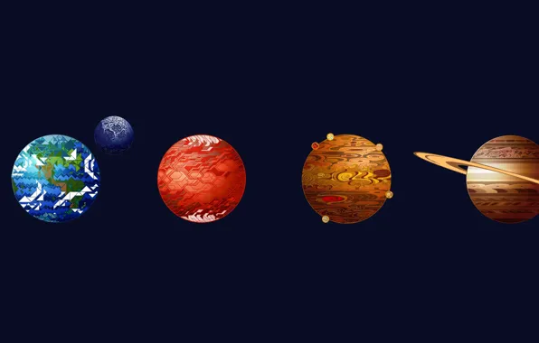 Картинка space, Moon, Saturn, Earth, minimalism, planets, digital art, artwork, Mars, Neptune, Venus, Mercury, Uranus, Jupiter, …