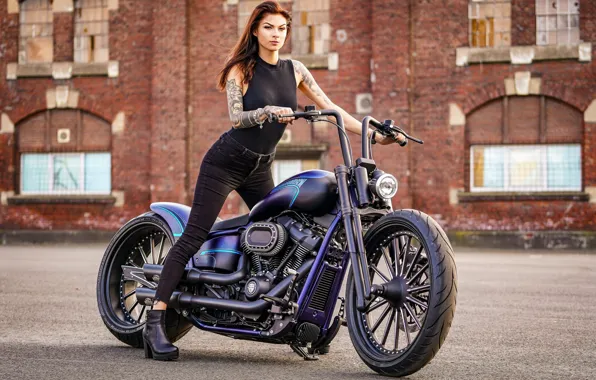 Картинка Girl, Harley Davidson, Tatoo, Harley-Davidson, Custom, Motorbike, Thunderbike, By Thunderbike, BLUE ROCKZ
