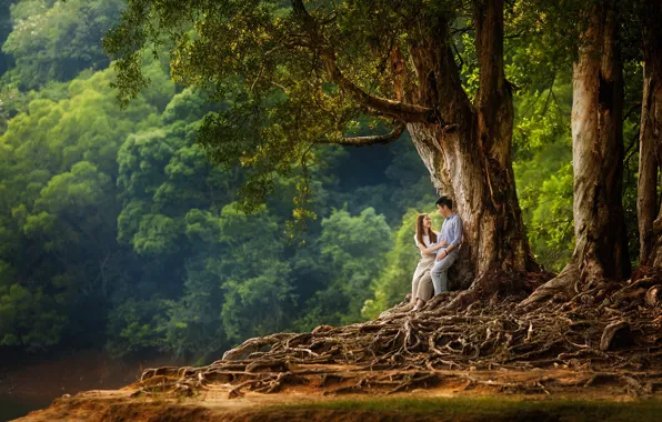 Картинка лето, девушка, деревья, природа, пара, мужчина, влюбленные, Evgeniya Ovsyannikova