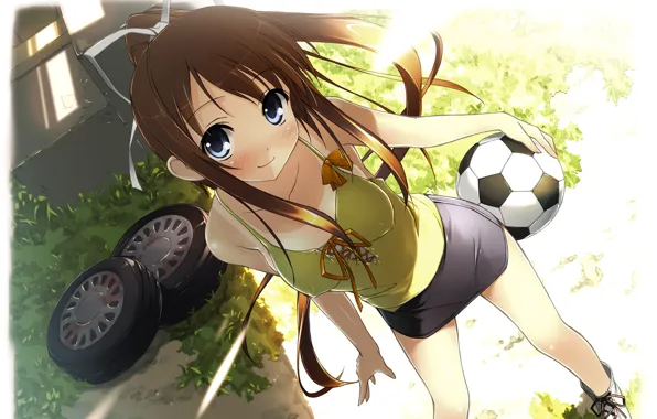 Картинка девушка, футбол, спорт, мяч, аниме, kawaii, кавай, anime, football, fon, няшка, тян, tyan