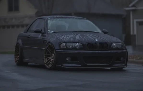 Картинка BMW, Black, Water, Rain, E46, Drops, Puddle