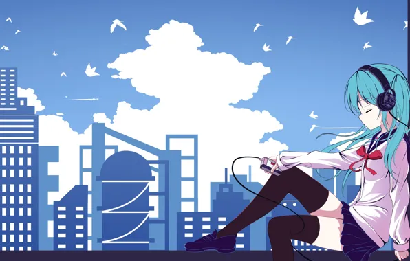 Картинка Город, Девочка, Hatsune Miku, Vocaloid, Вокалоид, Хатсуне Мику