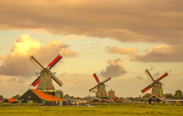 Картинка Нидерланды, ветряные мельницы, Зансе-Сханс