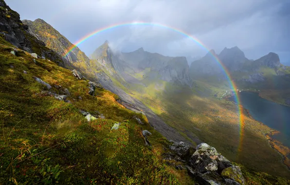 Картинка горы, радуга, склон