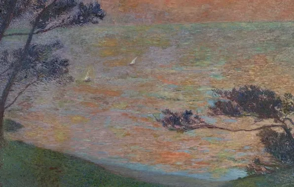 Картинка пейзаж, картина, Анри-Жан Гильом Мартин, Henri Matrin, Закат на Берегу Моря