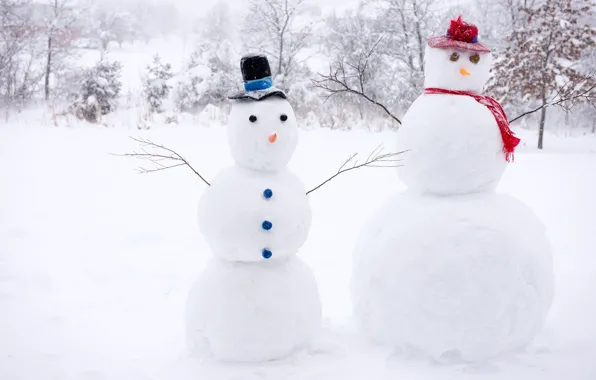 Картинка зима, снег, деревья, ветки, синий, красный, природа, шарф, Рождество, пара, сугробы, белый фон, Новый год, …