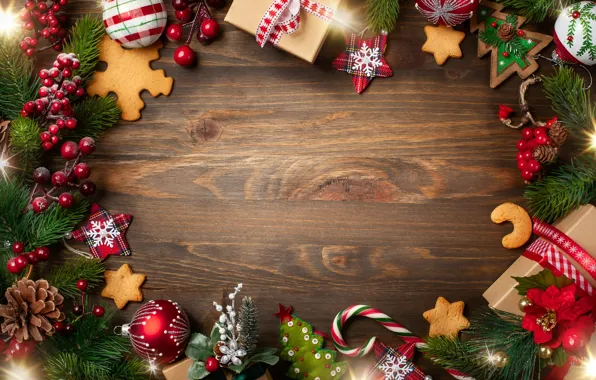 Картинка украшения, Новый Год, Рождество, подарки, Christmas, wood, New Year, decoration, xmas, gift box, Merry, fir …