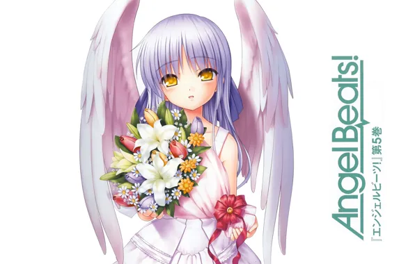 Картинка желтые глаза, свадебное платье, Kanade Tachibana, белые крылья, Ангельские Ритмы!, букет невесты, Angel Beast!, by …