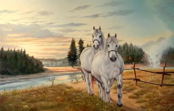 Картинка пейзаж, природа, лошади