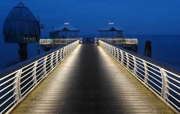 Картинка ночь, мост, берег