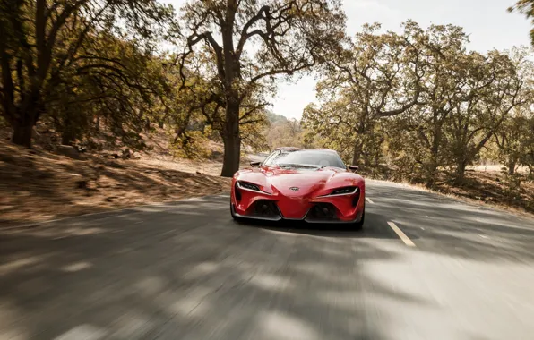 Картинка дорога, красный, движение, купе, Toyota, 2014, FT-1 Concept