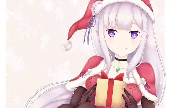 Картинка Рождество, Новый год, снегурочка, Эмилия, С нуля, Re Zero Kara Hajimeru Isekai Seikatsu