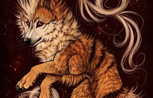 Картинка фон, волк, арт, грива, myarukawolf, by myarukawolf