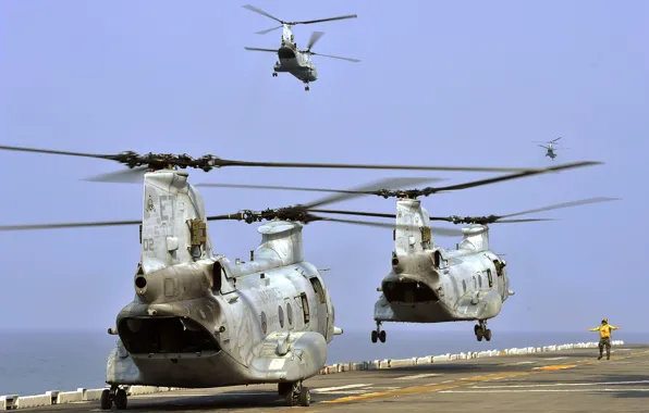 Картинка Вертолет, Взлет, US Marine Corps, CH-46E Sea Knight