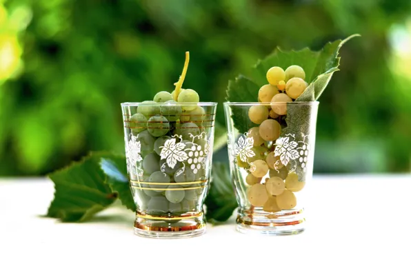 Картинка листья, виноград, стаканы