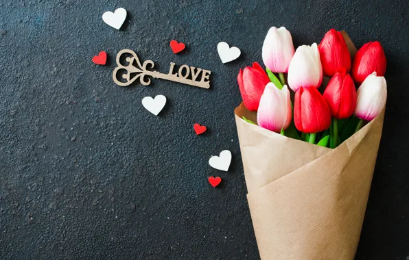 Картинка букет, сердечки, тюльпаны, love