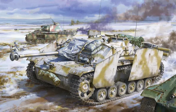 Картинка Зима, Танк, САУ, StuG III, StuG 40, Pz. V Panther
