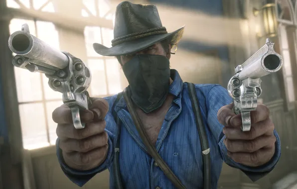 Картинка шляпа, оружия, Rockstar, Бандит, Red Dead Redemption 2, Arthur Morgan, ограбления