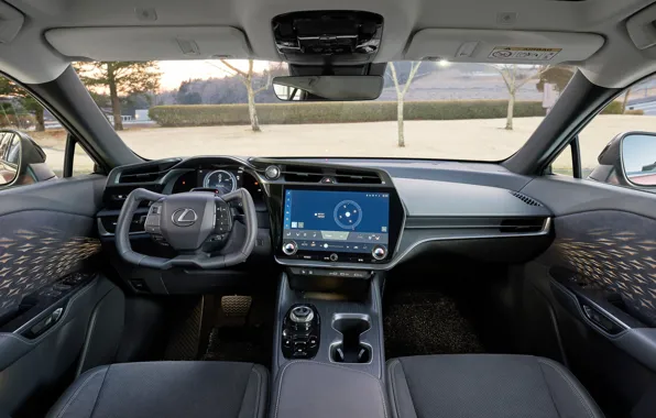Картинка руль, дисплей, салон автомобиля, Lexus RZ