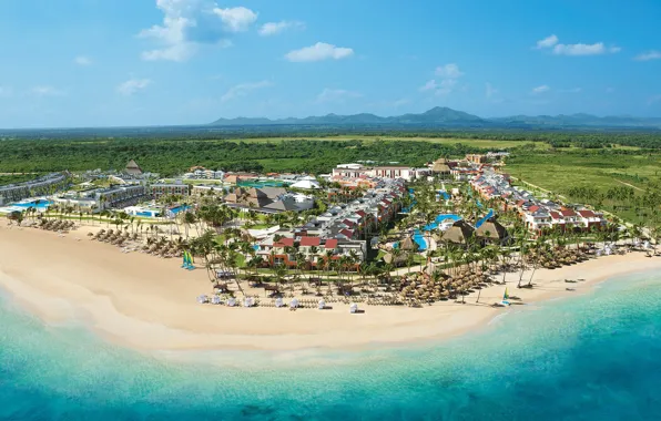 Картинка пляж, пальмы, океан, курорт, Dominican Republic, Aerial
