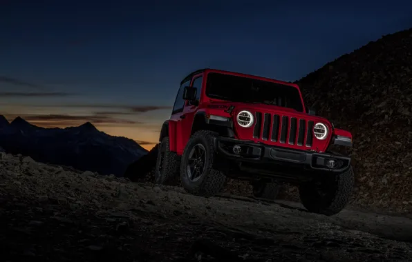 Картинка горы, ночь, красный, 2018, Jeep, перевал, Wrangler Rubicon