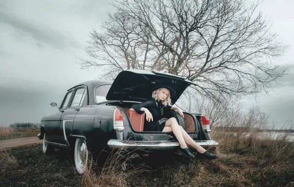 Картинка авто, осень, взгляд, девушка, природа, поза, фото, модель, Андрей Васильев