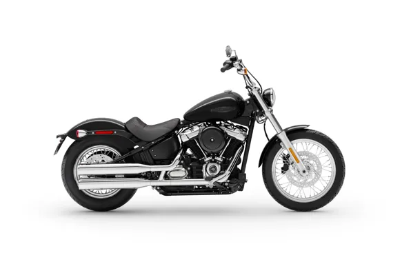Картинка мотоцикл, белый фон, wallpaper, harley davidson, bike, фон дисплея, softail standard FXST R, чёрный мотоцикл