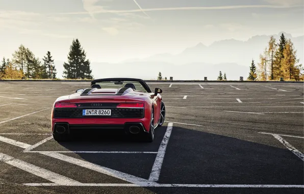 Картинка горы, Audi, парковка, Audi R8, вид сзади, Spyder, V10, 2020, RWD