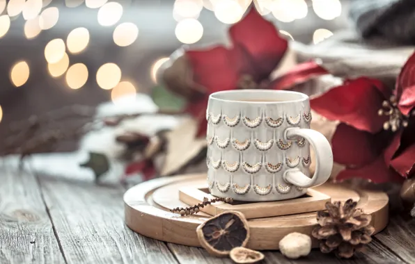 Картинка украшения, Рождество, Новый год, christmas, wood, винтаж, coffee cup, специи, decoration, mug, fir tree, hot …
