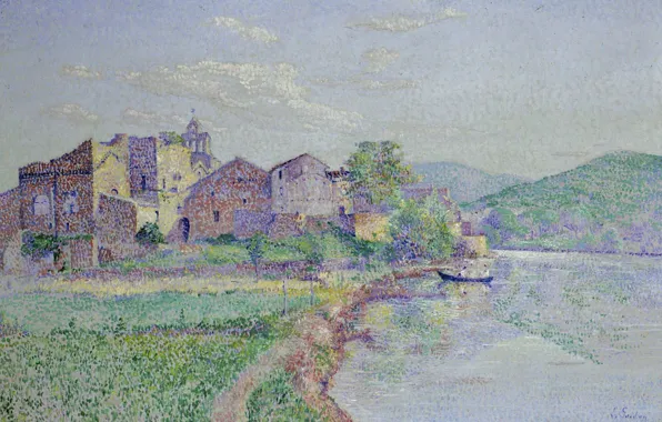 Картинка пейзаж, картина, пуантилизм, Louis Gaidan, Remoulins. Pont du Gard