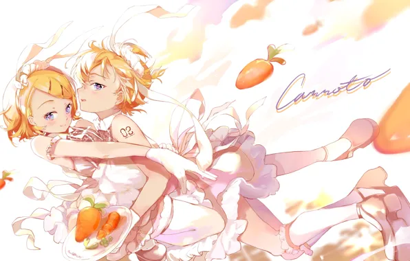 Картинка мальчик, морковка, девочка, Kagamine Rin, Kagamine Len, Vocaloids