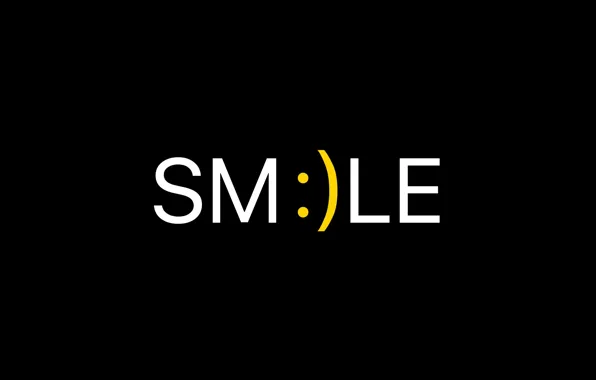 Картинка улыбка, фон, чёрный, минимализм, black, smiley, minimalism, смайлик, smile, слово, background, word