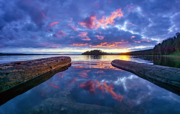 Картинка лес, небо, закат, озеро, Финляндия, Finland, Озеро Кариярви, Karijärvi Lake