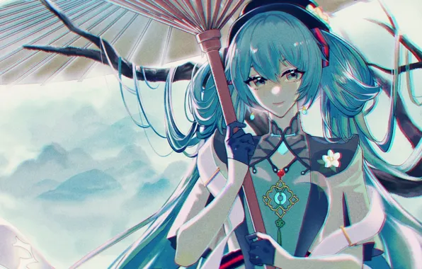Картинка девушка, зонт, Hatsune Miku, Vocaloid