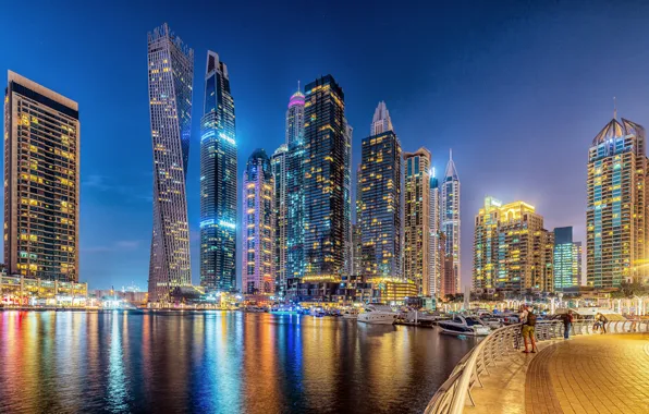 Картинка здания, Дубай, архитектура, ночной город, Dubai, набережная, небоскрёбы, гавань, ОАЭ, UAE, Дубай Марина, Dubai Marina