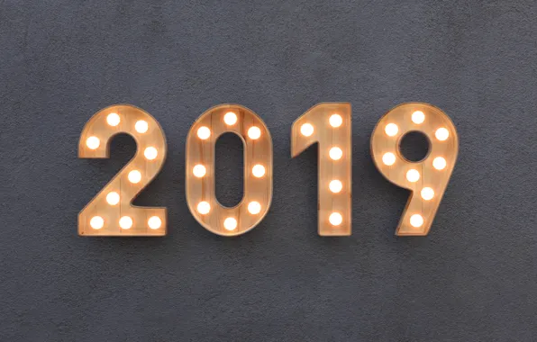 Картинка Новый Год, цифры, light, background, New Year, Happy, 2019