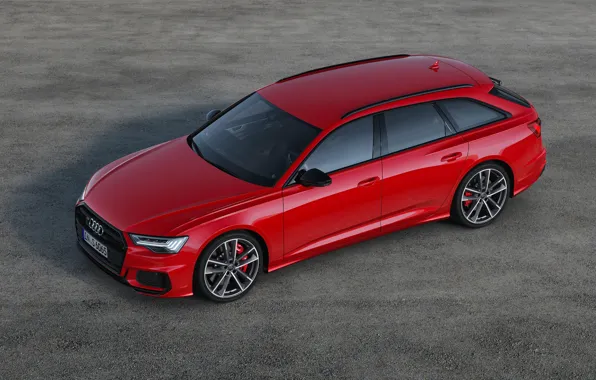 Картинка асфальт, красный, фон, Audi, универсал, 2019, A6 Avant, S6 Avant