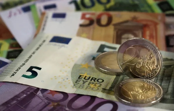 Картинка Монеты, Купюры, Деньги, Валюта, Евро, Банкноты, Финансы, Наличные