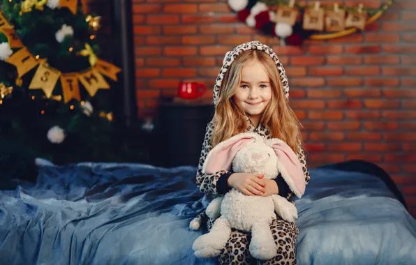 Картинка игрушка, ребенок, кролик, Рождество, девочка, Новый год, новогодние украшения, год кролика, 2023