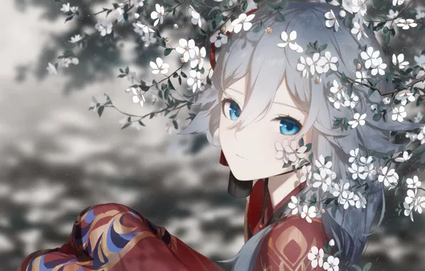 Картинка девушка, Honkai Impact 3, Azure Empyrea, цветущие ветки