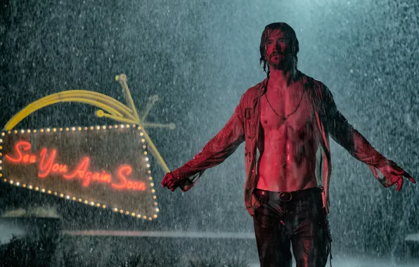 Картинка дождь, мужчина, торс, красивый, Chris Hemsworth, Bad Times At The El Royale