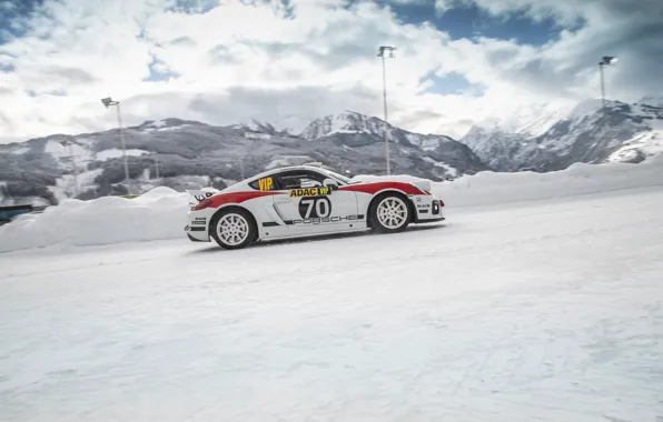 Картинка машина, снег, горы, спорткар, ралли, Porsche Cayman GT4 rally