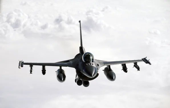 Картинка многоцелевой, ВВС США, General Dynamics F-16 Fighting Falcon, истребитель четвёртого поколения, американский многофункциональный лёгкий