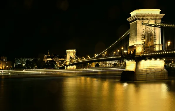 Картинка Night, Hungary, Budapest, Danube River, Chain Bridge